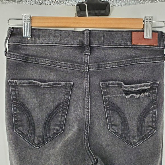 Hollister Distressed Black High Rise Super Skinny‎ Jeans Womens Size 3R W26 L30 - Picture 5 of 7